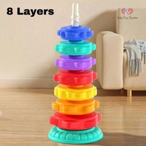 Baby Rainbow Stacking and Spinning Tower Toy Early Learning Training Hand Fine Motor Color Montessori Toddler