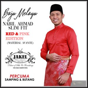[RED & PINK SET] Baju Melayu Nabil Ahmad by JAKEL Baju Melayu Cekak Musang Baju Raya Slim Fit