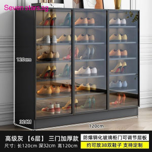 Transparent Glass Shoe Cabinet Entryway Shoe Cabinet Large Capacity Storage Modern Entrance Balcony Storage Cabinet