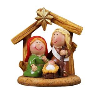 Cartoon Miniature Nativity Scene Statues Religious Home Decors Resins Manger Scene Figurines For Christmas Celebration