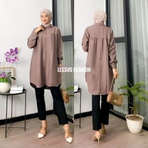 Zeva Tunik Polo Line - Atasan Wanita Tunik Polo Linen Variasi Kancing Belakang Terbaru