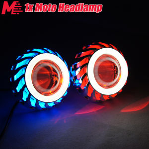 MileRush 1x Motorcycle LED Angel Eyes Headlight Projector Lens Strobe High/Low Beam Moto Headlamp DRL Lamp