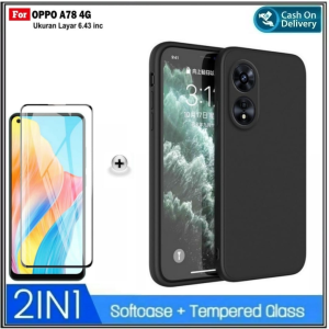 Promo Bisa ( COD ) 2in1 Full Case Oppo A58 4G /NFC A78 4G A15 2020 Casing SoftCase + Tempered Glass