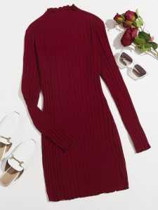 midi dress bodycone trutel neck kriwil rib knite lengan panjang