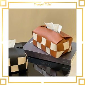 【Wireless】 Tranquil Checkerboard High-End สีดำกล่องกระดาษทิชชูสีขาวห้องนั่งเล่นโต๊ะรับประทานอาหารหรูหรากล่องกระดาษอเมริกันกล่องกระดาษตกแต่งกล่องกระดาษ