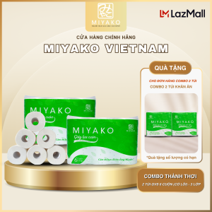 [SIÊU TIẾT KIỆM] COMBO THẢNH THƠI Miyako: 2 Lốc Giấy Vệ Sinh Lụa (6 Cuộn/Lốc) + TẶNG 2 Gói Khăn Ăn Cao Cấp - 100% Bột Giấy Rã Trong Nước