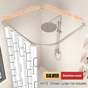Arc Shower Curtain Rod L-shaped Extendable Curved Shower Curtain Rod Punch-Free Bathroom Curtain Rod