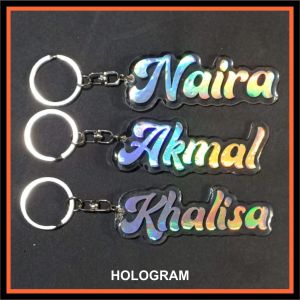 GANTUNGAN KUNCI CUSTOM NAMA HOLOGRAM EMBLEM AKRILIK RESIN SUPER GLOSSY - GANTI TOPI