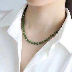 Montagne Jewelry Natural Grade A Green Jade 925 Silver Gold Plated Fashion Jewellery Bracelets Gift Elegant Necklace