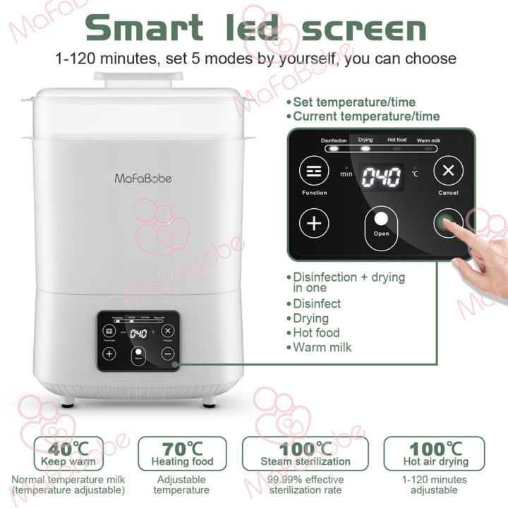 Mafababe 5 in 1 Sterilizer for Baby Feeding Bottle with Dryer Portable Bottle Sterilizer for Baby Heater Sterilizer Automatic Temperature Steamer Sterilizer