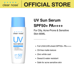 Clear Nose UV Sun Serum SPF50+ PA++++ 80ml Full Spectrum UVA&UVB Blocking Oil-Control Matte Finish No Whitening Residue Waterproof Sweatproof Barrier Mild Formula For Acne Sensitive Skin Rapid Infiltration Non-sticky