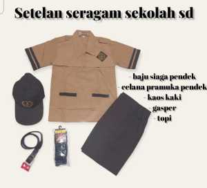 Setelan Super Lengkap Pramuka Siaga Seragam Sekolah SD Laki laki Baju Pendek Celana Pendek