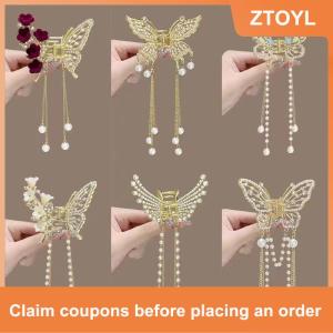 【ZTOYL】 Tinh tế Rhinestone bướm tua tóc Claw Clip Hàn Quốc mới ponytail Braid ngọc trai Kẹp Tóc Cô Gái cua kim loại mũ Quà Tặng