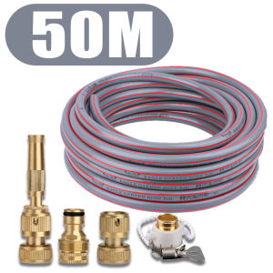 50m Brass nozzle garden hose High pressure nozzle water gun hose piece set Garden hose Home car wash floor irrigation Getah Paip