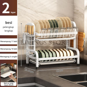 LIVING STORE UPGRADE VERSION 2L & 3L Stainless Steel Kitchen Dish Drainer Rack with Tray Rak Bertingkat Pinggan Mangkuk Cawan