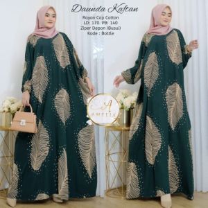 Kaftan Wanita - Daunda Kaftan Size Jumbo Motif Daun Lengan Panjang Busui Resleting / Gamis Rayon Jumbo