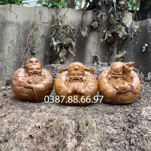 Bộ tượng tam đa phúc lộc thọ hình quả trứng cao 9cm gỗ bách xanh cực đẹp