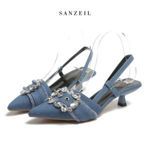 Sanzeil Tasya - Sandal Heels Wanita 2 cm Hak Rendah Denim Shoes 6680