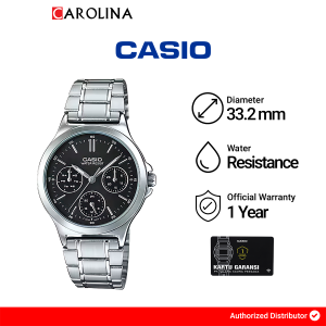 Jam Tangan Wanita Casio Chronograph LTP-V300D-1A Black Dial Silver Stainless Steel Band
