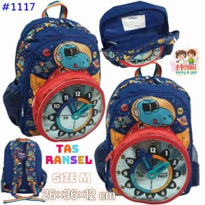 Tas Sekolah Anak Motif Dino Animals Anak TK dan SD kelas 1-2 / Tas Ransel Gendong Anak Laki-Laki Model Jam / Bakcpack Junior Boy