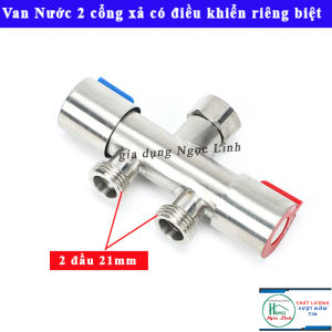 Van Nước 2 cổng xả có điều khiển riêng biệt dạng vòi chia nước(2 đầu màu xanh) - đầu ra 21mm Chất liệu bằng Inox SUS304