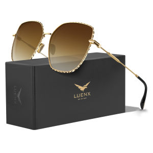 LUENX  Kacamata Hitam Trendy Square Oversized Women Aviator Sunglasses - Polygon Flat Three dimensional Rhombic Loop Wire Frame PC Lens Original Sunglasses 8101-1