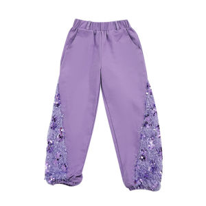 LOlanta Dance Costume for Kids Girl Top+Pants Sequins Outfit Hip Hop Jazz Clothing Team Performance Set Purple 4-16 Years