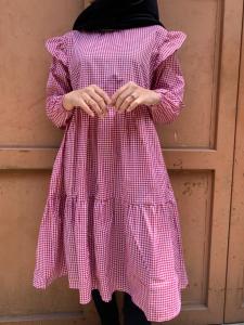 ALULA TUNIK - RUFFLE - MOTIF KOTAK - PAKAIAN WANITA TERBARU 2021 KEKINIAN - BAJU MURAH - BISA COD
