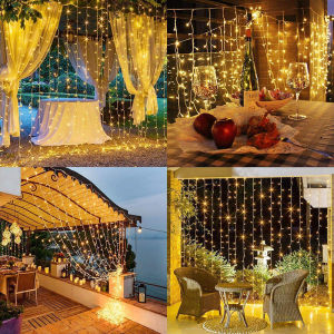 [SG Local Stock]LED Curtain Light300 LED 3M X 3M 8 Modes Window Curtain Fairy Icicle String Lights with Remote Control for Indoor Outdoor Decorative Party Wedding Christmas Festival Lawn Garden Light