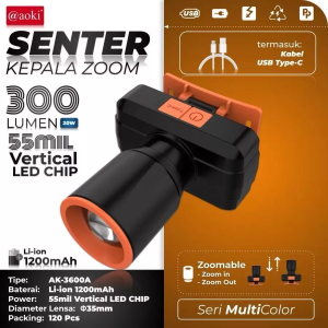 AOKI Senter Kepala Zoom 300LM AK-3600A 20W CAHAYA PUTIH multicolor