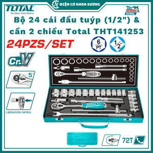 Bộ 24 cái đầu tuýp (1/2") & cần 2 chiều Total THT141253 - Hàng chính hãng