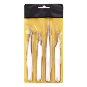 isi 4 Pinset Bulu Mata Palsu Anti-static Eyelash Tweezer Stainless