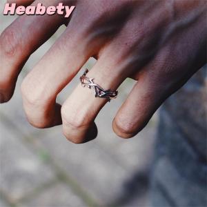 Heabety Vintage Goth Thorns Couple Rings For Men Women Irregularity Opening Vine Punk Ring Party Jewelry Gifts Accessories