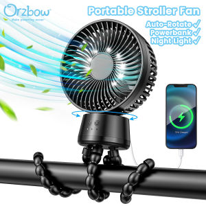 Orzbow auto-xoay Xách Tay Xe đẩy fan với đèn ban đêm 10000mAh lớn dung lượng pin quạt làm mát mini Powerbank