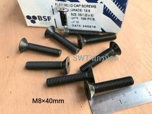 น็อตตัวผู้หัวจมเตเปอร์เบอร์ 12# ขนาด M8x40mm เกลียวตลอด 1.25mm ( ยาว4cmรวมหัวน็อต) Grade :12.9 Black Oxide เกรดแข็ง 12.9 น็อตไทยยี่ห้อ BSF แข็งแรงได้มารตฐาน