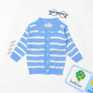 Cardigan Kerah Salur Bayi Laki Laki Perempuan 1 2 Tahun Sweater Kemeja Stripe Anak Cowok Cewek