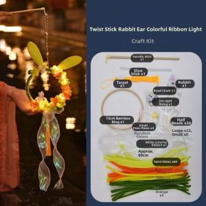 YOUYO Material Package Butterfly Lanterns LED Warmglow Organza Ribbon Glowing Nightlight DIY Lantern Kit Battery Powered Hanging Festival Light Moon Festival