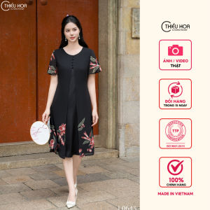 Đầm trung niên thiết kế nhã nhặn chất liệu Chiffon phối Lụa Latin Hàn mềm mịn DD4L0643 Thời trang Thiều Hoa