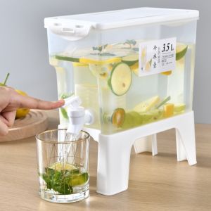 TIEZI MALL Có chân đế Máy rót nước uống có vòi 3.5L Chịu nhiệt Dung lượng lớn Bình trà trái cây Hộ gia đình PP cấp thực phẩm Máy pha chế đồ uống Các bên