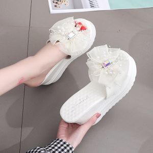 Bow-knot Womans Slippers Super High Heels 12cm Slope Flip Flop Casual House Slippers