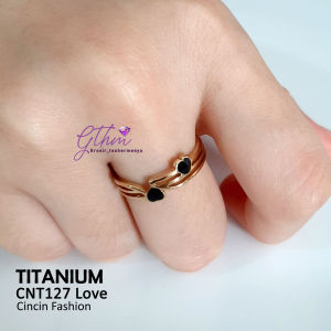 Cincin Titanium Elegan Love dengan Hati Berlapis Rose Gold - Anti Karat dan Aman cnt127