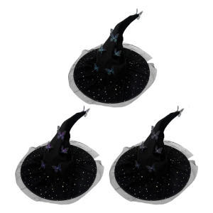 Mũ phù thủy Sừng cong với bướm trang trí có thể tháo rời trang phục halloween mũ nón trong 3 màu sắc thanh lịch