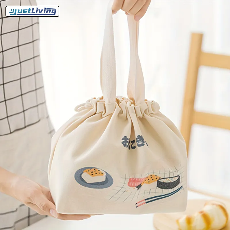 JustLiving Japanese Style Bento Bag Large-capacity Lunch Bags Portable  Canvas Large Tote Bag Handbag Lunch Carry Bags Thick Lunch Box Bag for  Office