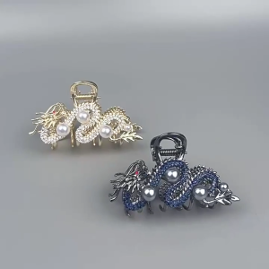 Cô Gái lễ hội Trung Quốc rồng trong con giáp kẹp tóc răng cưa năm mới Diamante kẹp tóc kẹp tóc răng cưa mát Blingbling Rhinestone toàn bộ