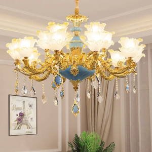 Đèn Chùm Treo Trần Pha Lê Cao Cấp JUDO Chao Đá 15 Tay Trang Trí Phòng Khách Tặng Kèm Bóng Led - Bảo Hành 10 Năm