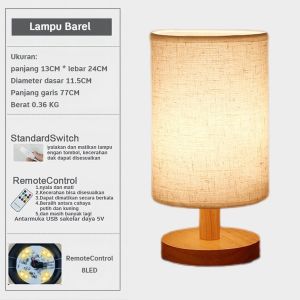 Lampu Tidur Lampu Meja LED Desk Lamp Bedside Lamp USB Powered Wood Linen Table Lamp
