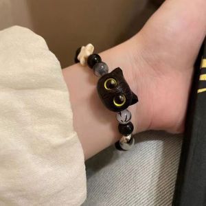 Cute Kitten Couple Woven Bracelet Beaded Bracelet for Women Men Vintage Ins Fashion Friendship Bracelet Korean Jewelry Accessories