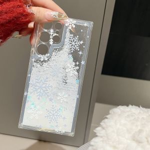 Cartoon Snowflake Quicksand Glitter Case for Samsung Galaxy S25 S24 Ultra S21 S22 S23 FE A54 A55 A35 A15 Bling Flower Soft Cover