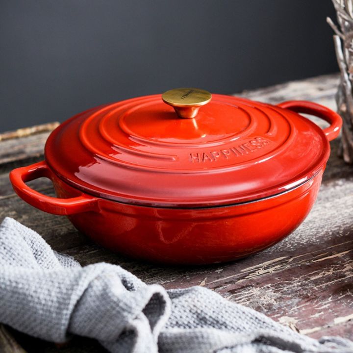 30cm Enameled Cast Iron Braiser W/Lid, 5L, Red/Purple Lazada.co.th