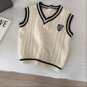 Small and Medium Boys and Girls College Style Knitted Vest Autumn New Childrens Fashionable Color-Block Sleeveless Sweater Vest